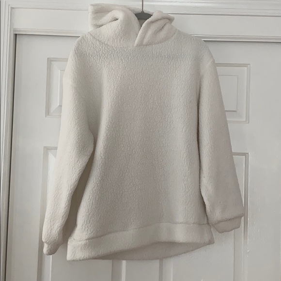 white fluffy sweatshirt